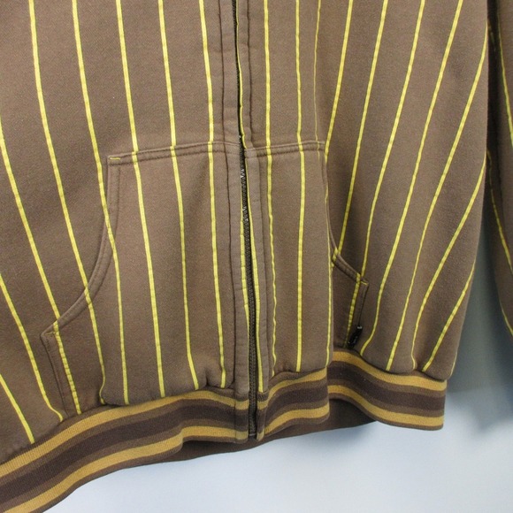 Vtg Y2K Lugz Denim Hoodie Men XL Brown Yellow Striped Logo Skater 1070 - Picture 14 of 16